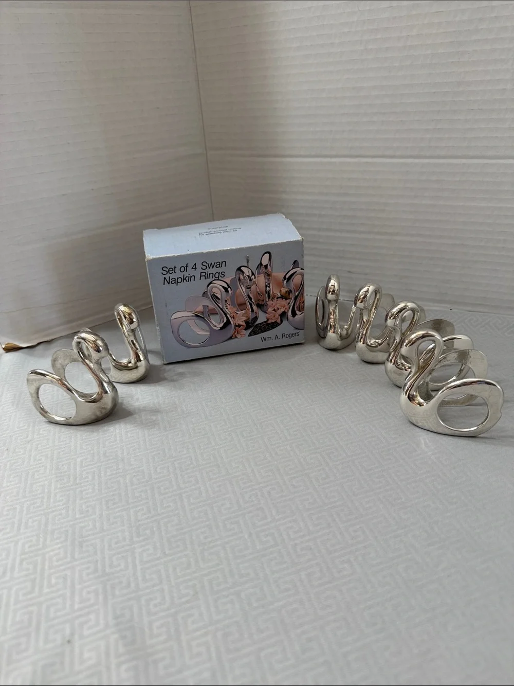 Vintage Wm A Rodgers Silverplate Swan Napkin Holders Set Of 6 Rings